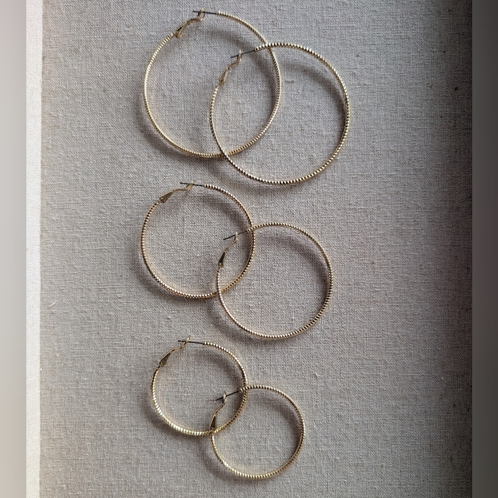 Gold Style Hoop Earrings - Set Of Six